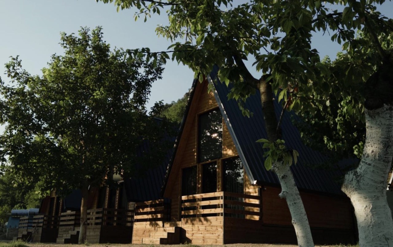 Wooden Villa framed by trees